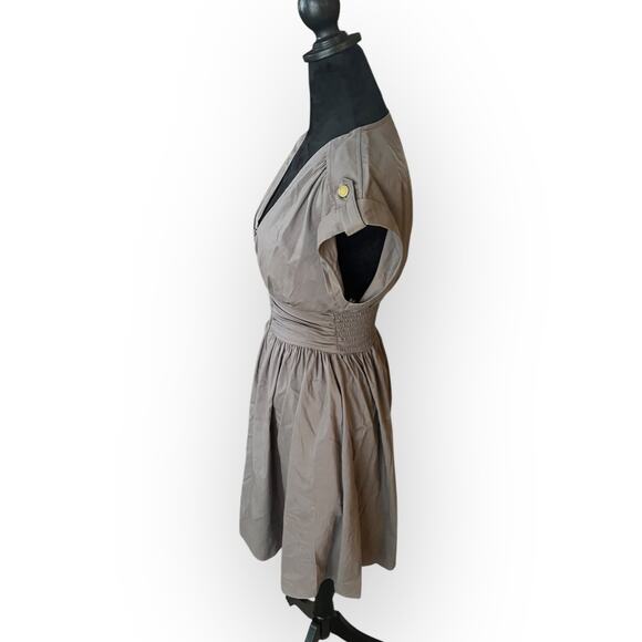 Bar III Women's Gray V-Neck Cinched Waist Zip Front A-Line Dress Size Small - Picture 5 of 13